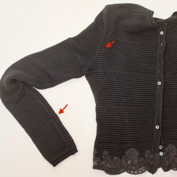 Y2K John Galliano 90s cardigan top twinset sweater sz S black open knit lace - Picture 14 of 14